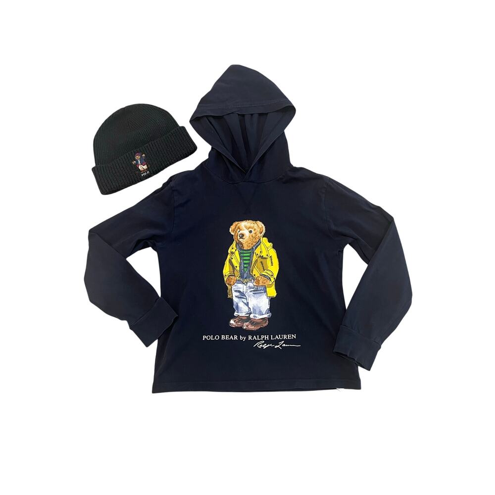 Polo Ralph Lauren Polo Bear Hoodie & Bear Cuff Beanie Hat Youth Medium (10-12)